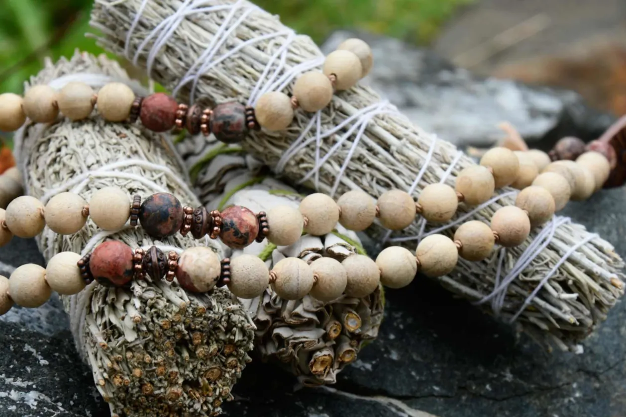 Sage smudge sticks with mala beads